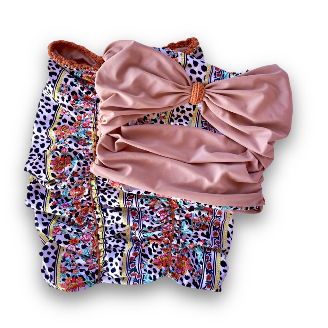 TWO PIECE SET • bow tie tube top and pencil mini skirt • animal print