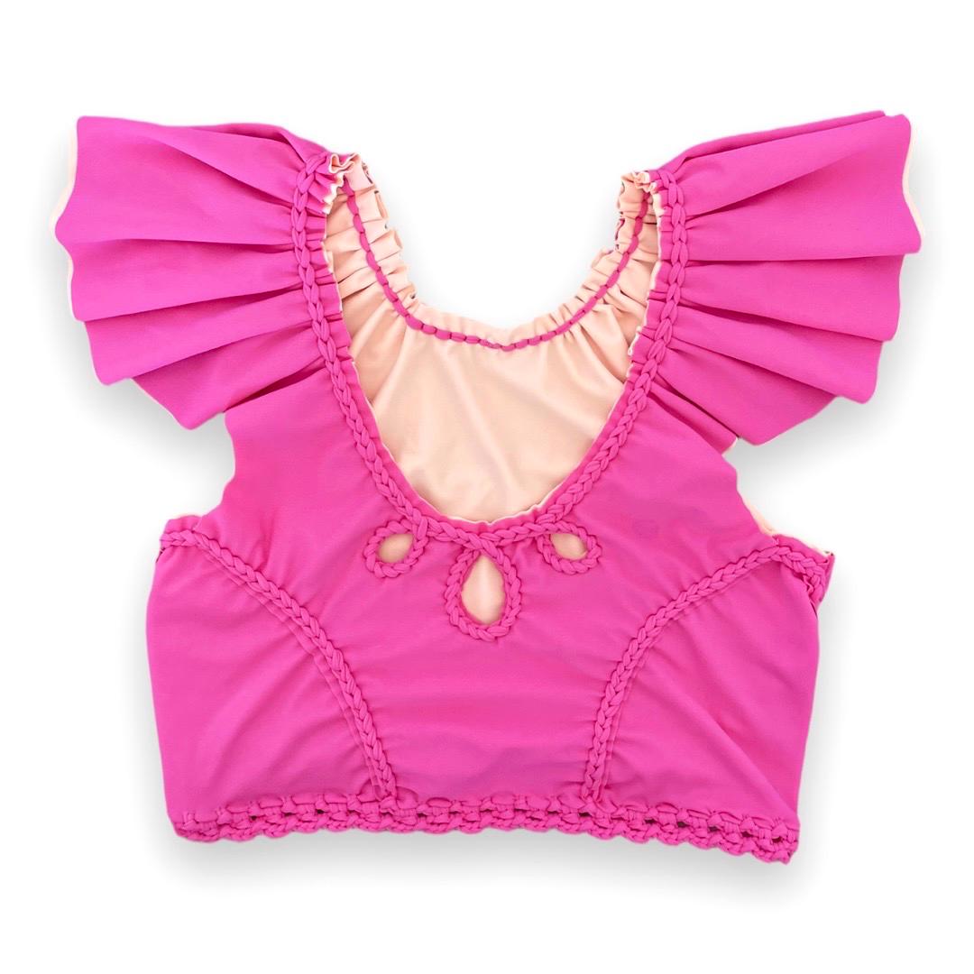 CROCHETED RODEO FLUTTER SLEEVE TOP • hot pink and bright peach