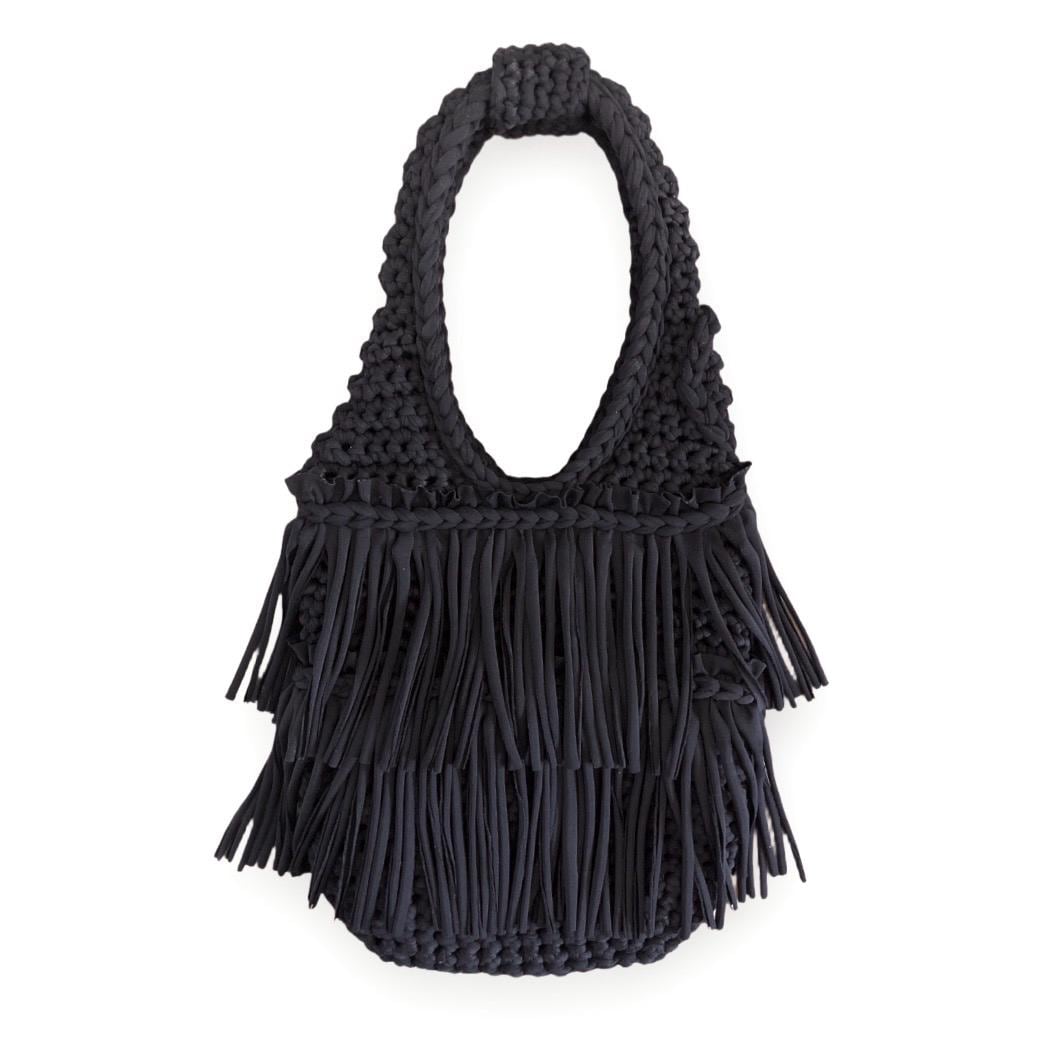 CROCHETED DOUBLE FRINGE RODEO TOTE • black