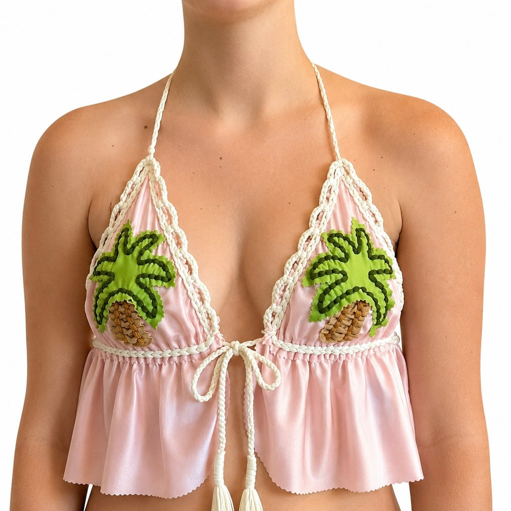 Ruffle Triangle Top – Seashell Pink / Tropical Palm