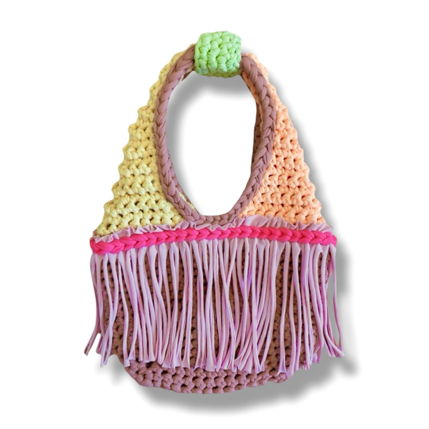 CROCHETED MINI FRINGE WRISTLET • color block