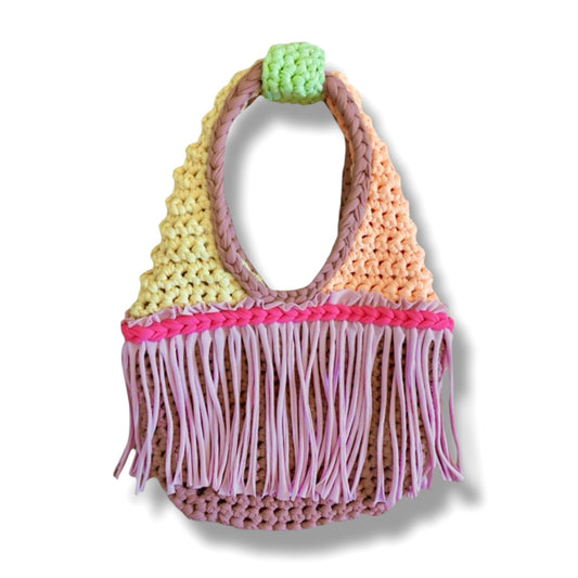 CROCHETED MINI FRINGE WRISTLET • color block
