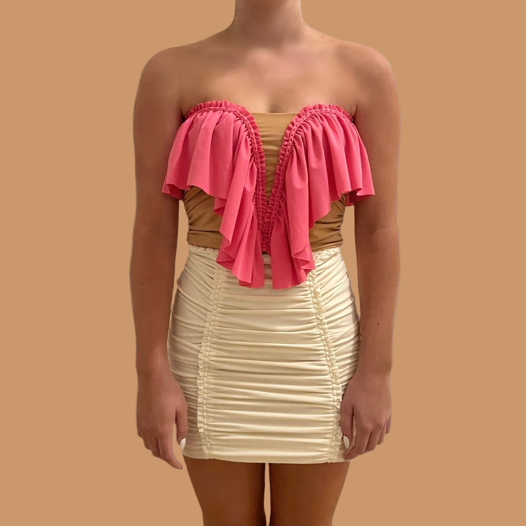 SWEETHEART RUFFLE TUBE TOP • coral and sand