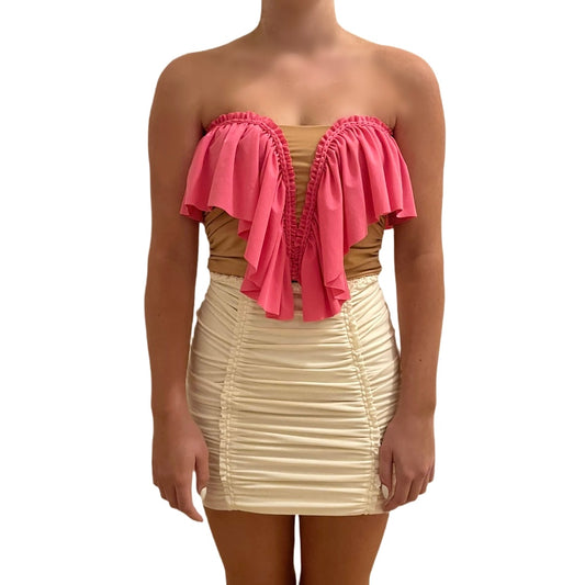 SWEETHEART RUFFLE TUBE TOP • coral and sand