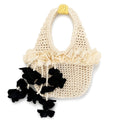 Handmade magnolia cream and onyx black crochet petal bell floral mini bag