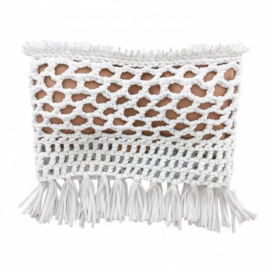 CROCHETED BANDEAU TASSEL TUBE TOP • white