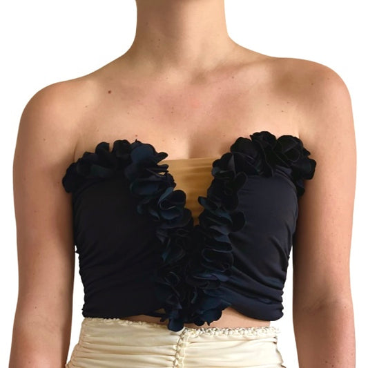 SWEETHEART FLOWER LEI TUBE TOP • black and sand