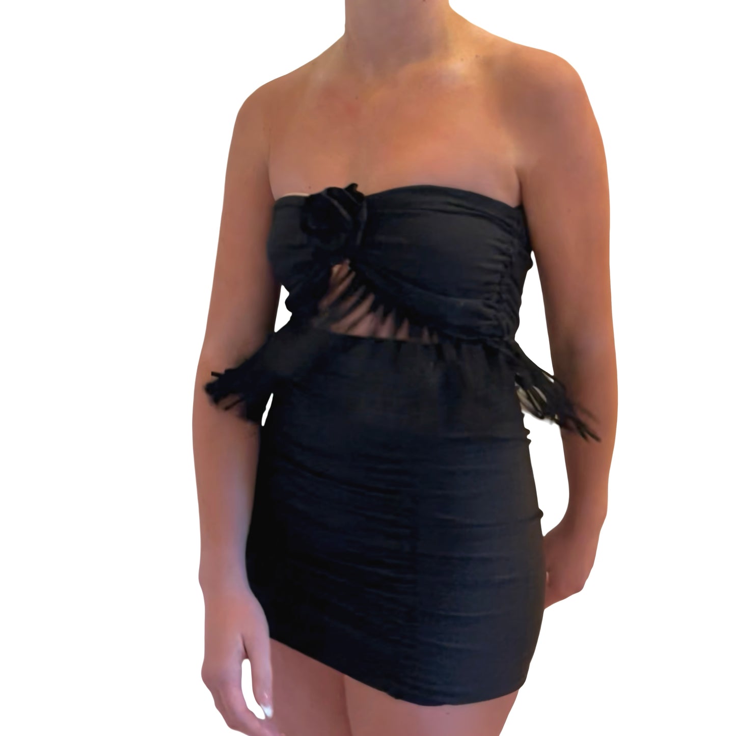 REVERSIBLE CROCHETED FRINGE ROSE TOP • black and clay