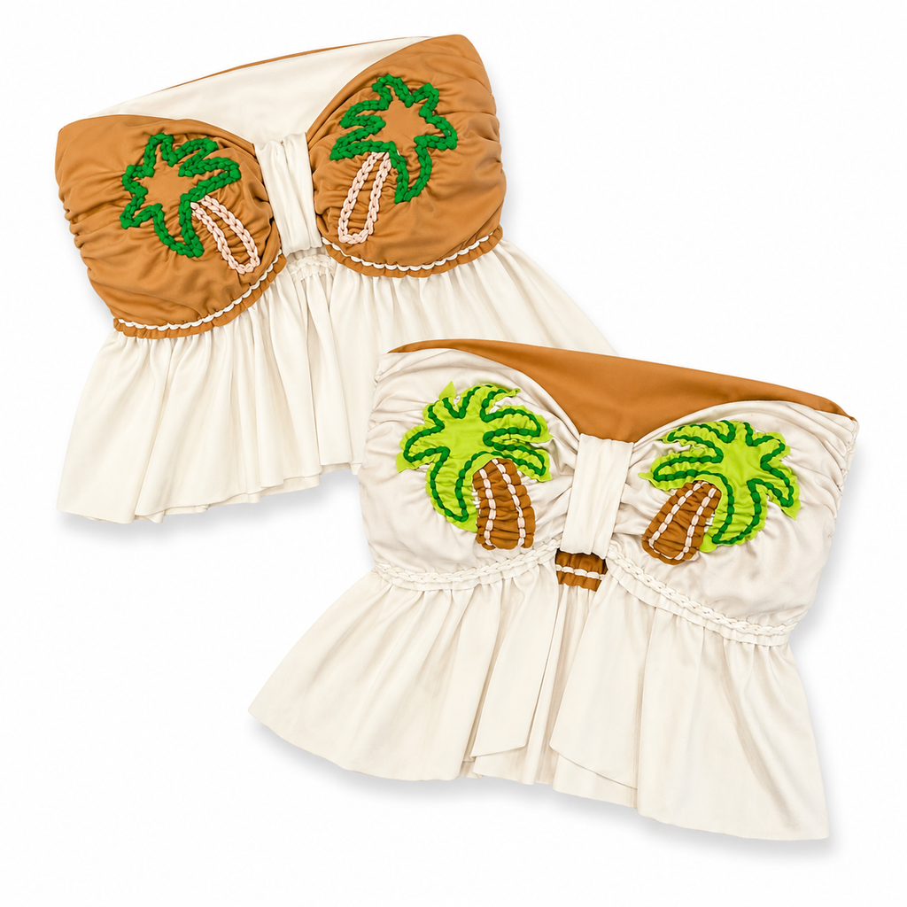 Tropical Palm Ruffle Bow Top