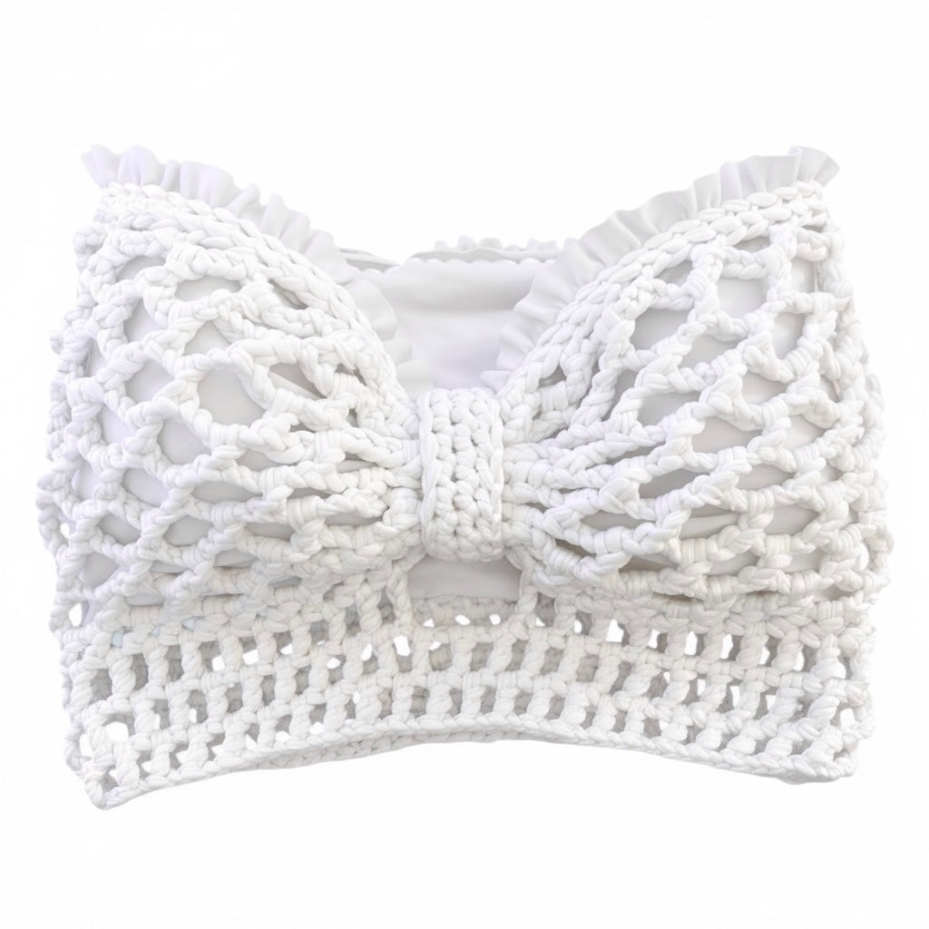 CROCHETED BANDEAU BOW TUBE TOP • black or white