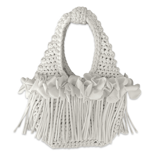 CROCHETED MINI FLOWER FRINGE WRISTLET • white