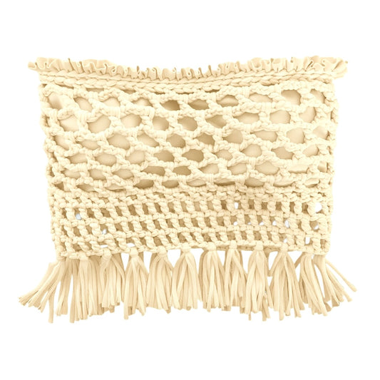 CROCHETED BANDEAU TASSEL TUBE TOP • light yellow