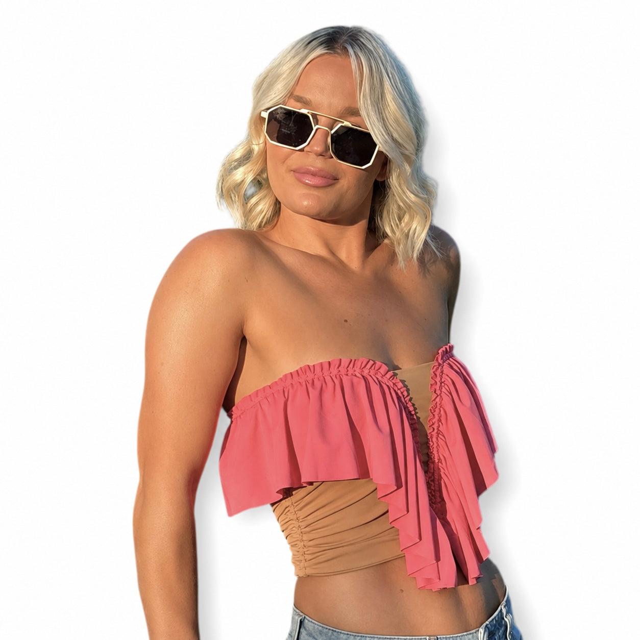 Butterfly Ruffle Tube Top