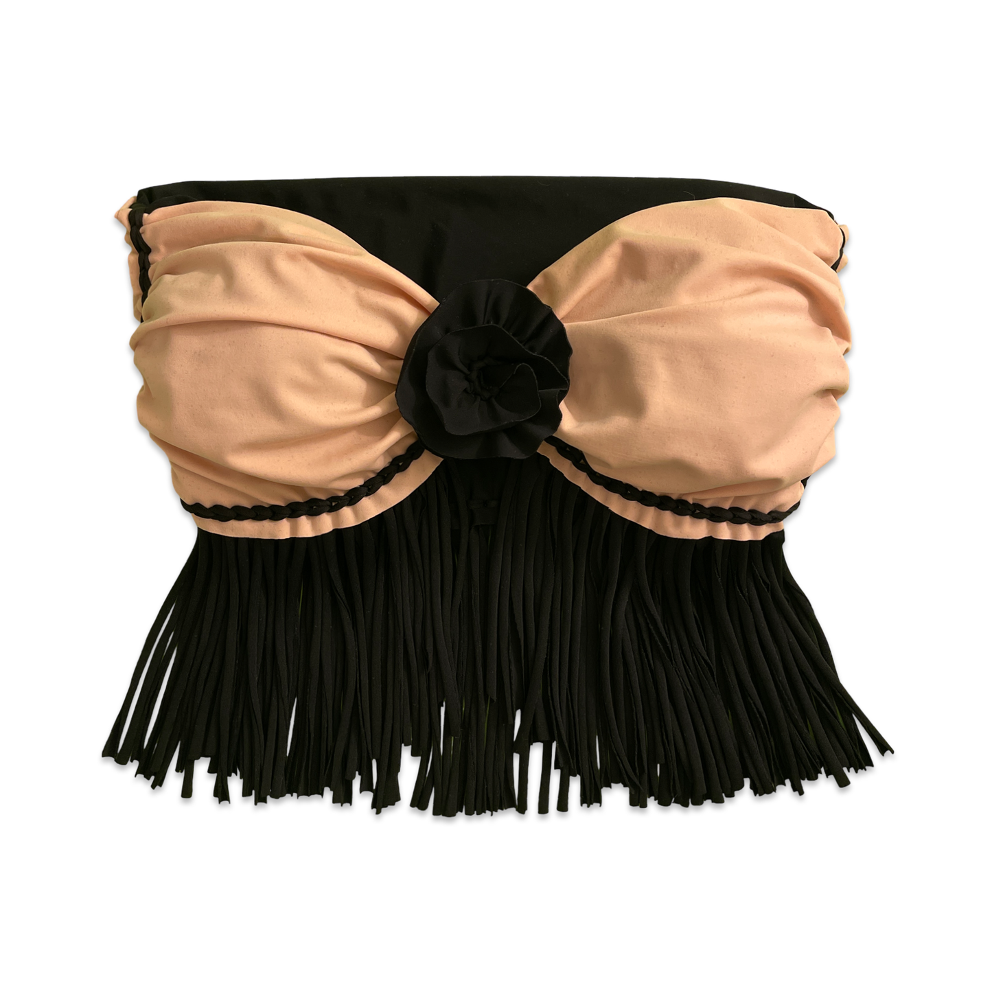 REVERSIBLE CROCHETED FRINGE ROSE TOP • black and clay