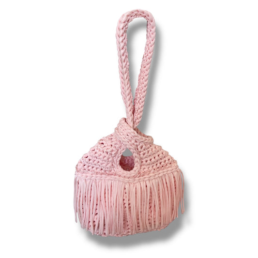 CROCHETED MINI FRINGE KNOT WRISTLET • light pink