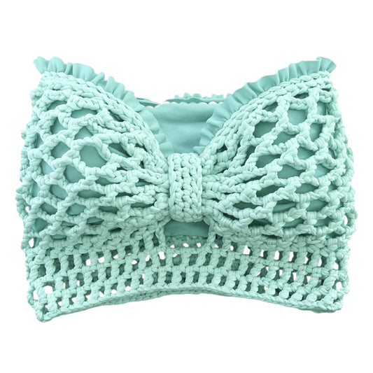 CROCHETED BANDEAU BOW TUBE TOP • aqua
