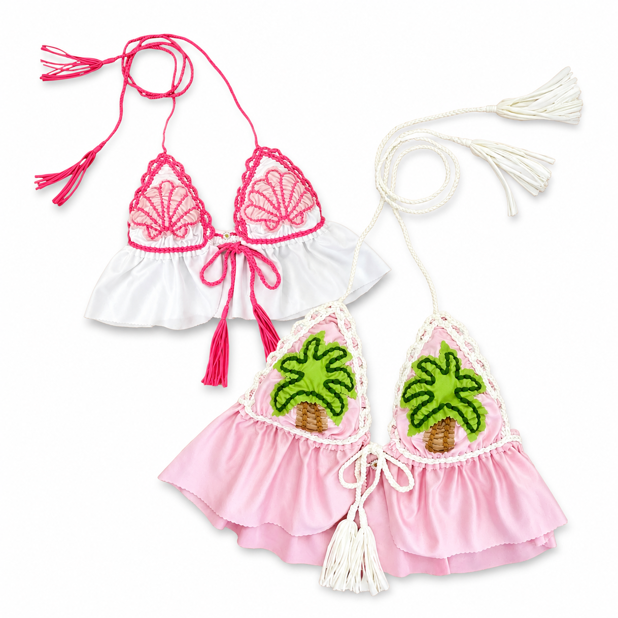 Ruffle Triangle Top – Seashell Pink / Tropical Palm
