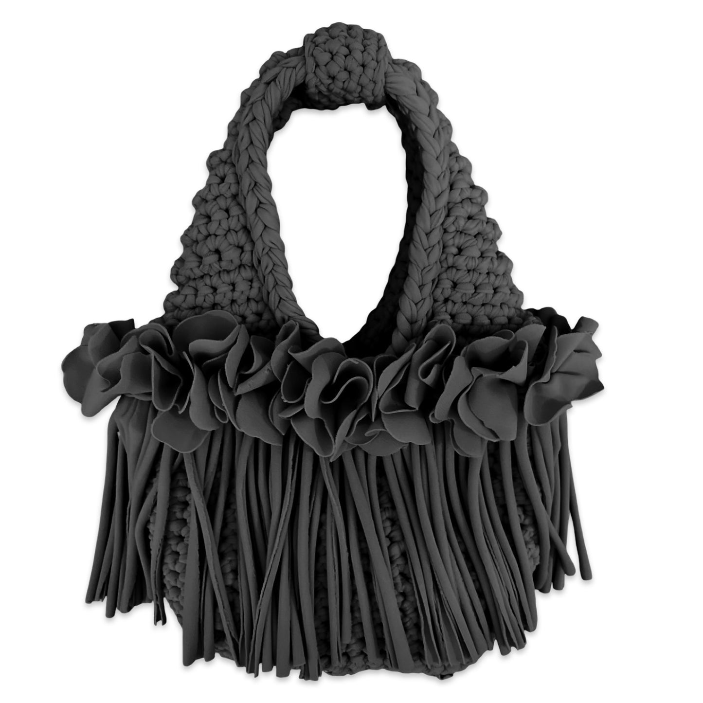 CROCHETED MINI FLOWER FRINGE WRISTLET • black