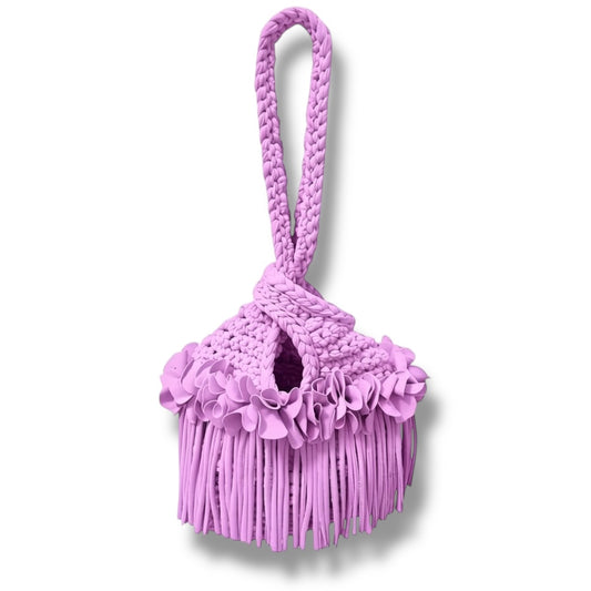 CROCHETED MINI FLOWER FRINGE KNOT WRISTLET • orchid