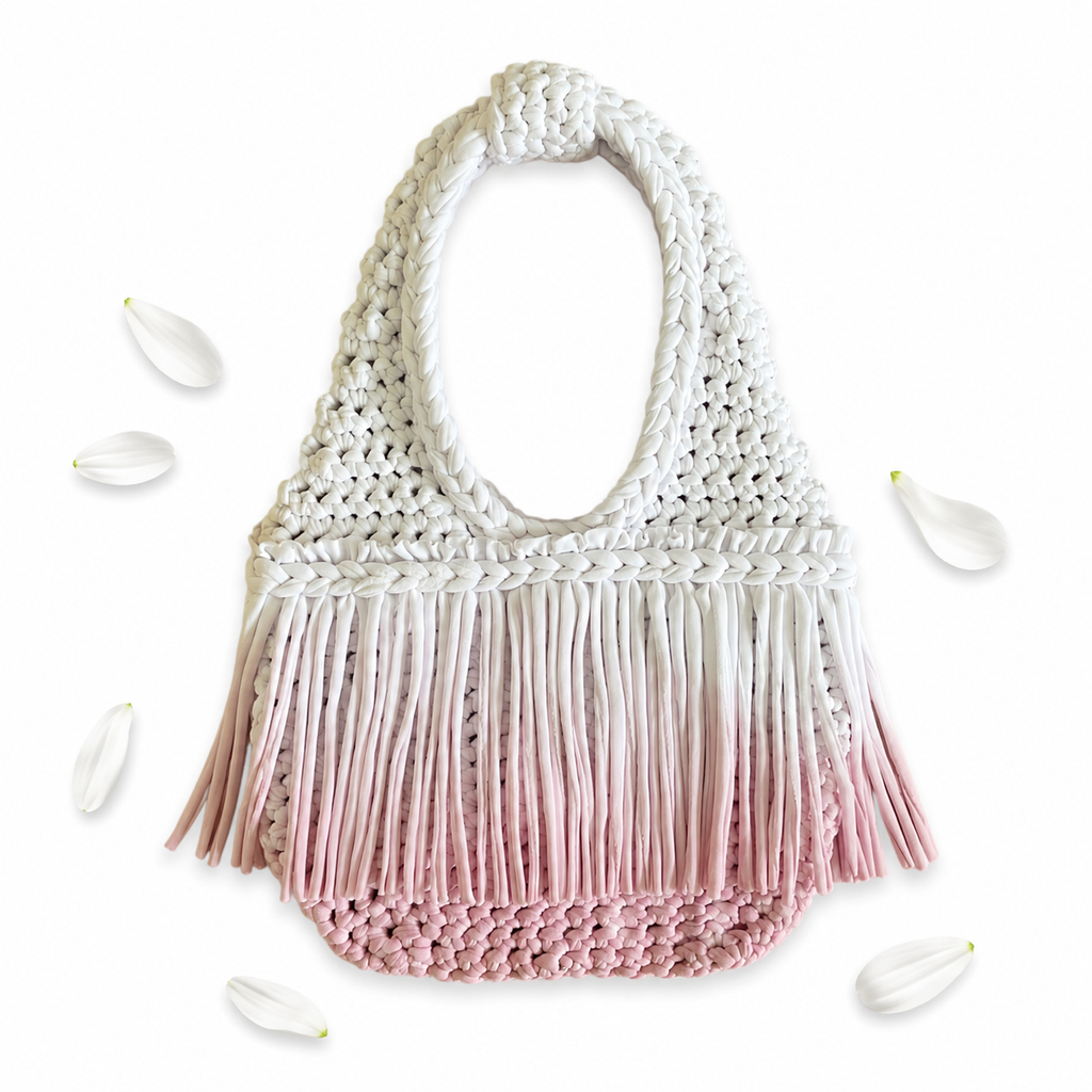 MINI PULSERA OMBRE DE GANCHILLO • blanco y rosa