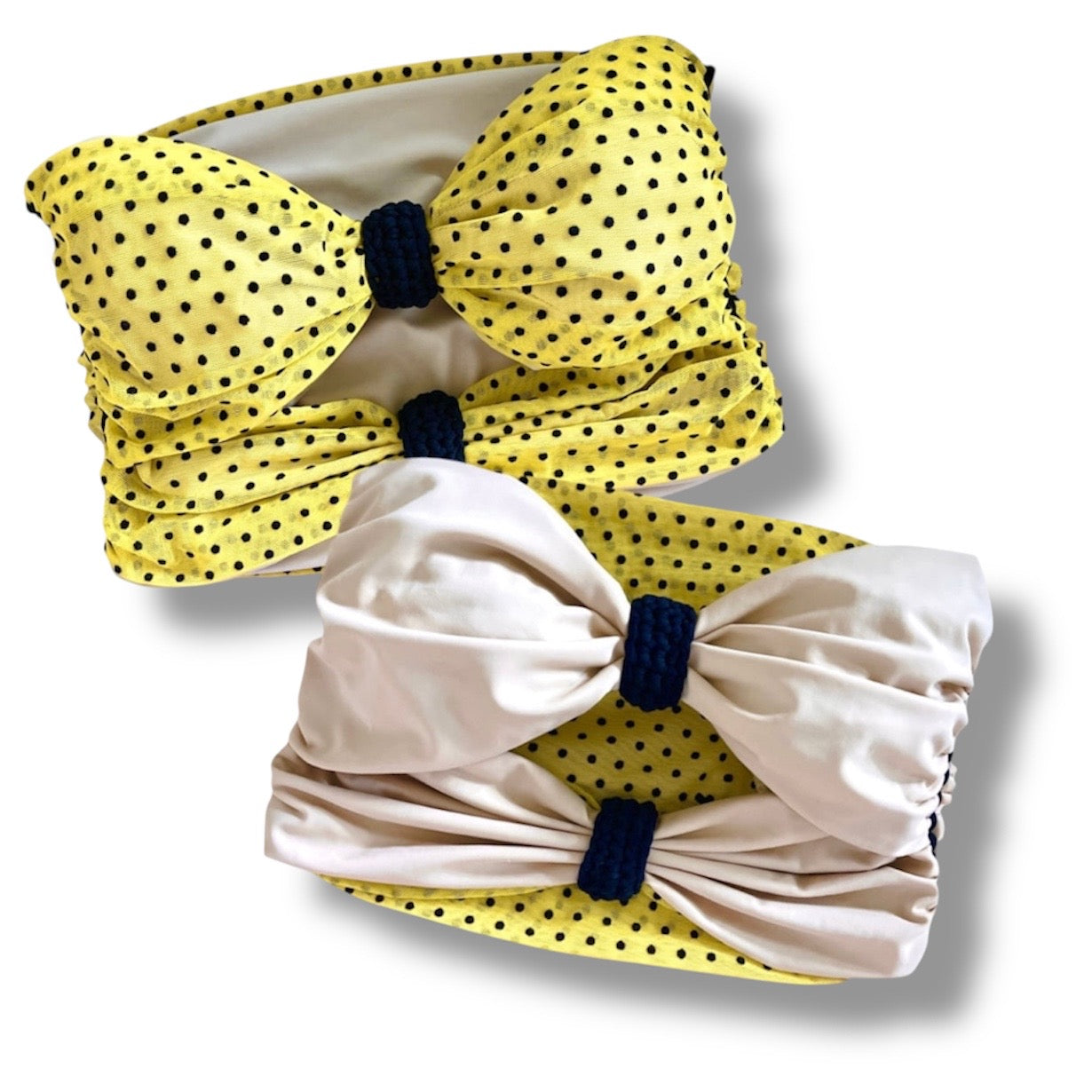 TOP DE TUBO REVERSIBLE DE GANCHILLO CON 2 LAZOS • Lunares amarillos y negros