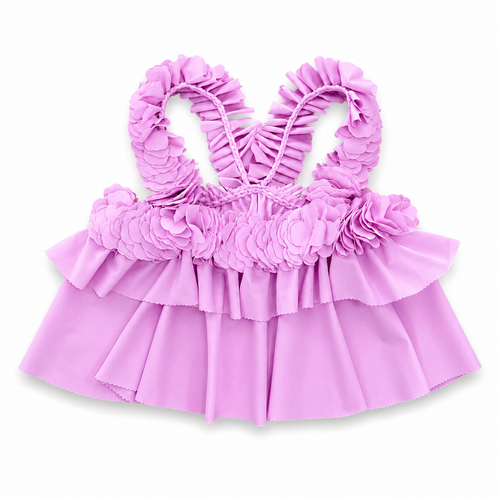 Handmade orchid pink purple floral ruffle crop tank top