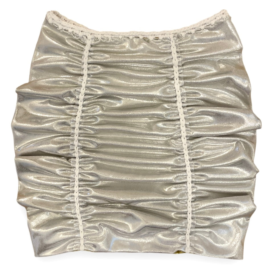 TWO PIECE SET fringe bow top and pencil mini skirt • metallic silver and gold