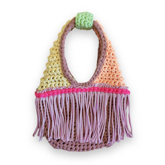 CROCHETED MINI FRINGE WRISTLET • color block