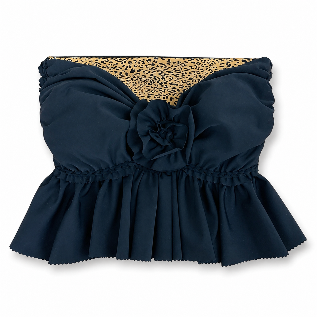 Reversible Ruffle Rose Top – Onyx & Leopard Print