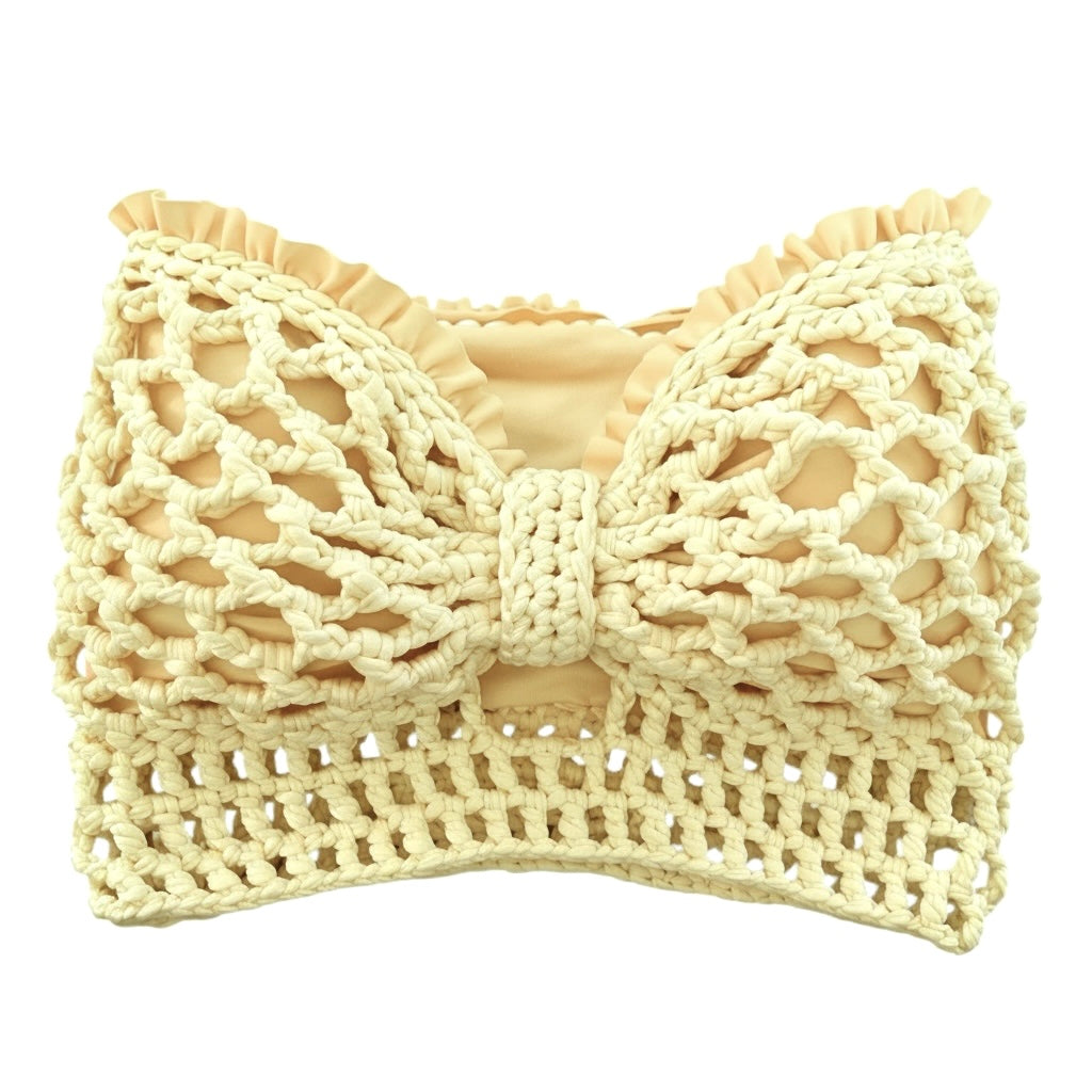 CROCHETED BANDEAU BOW TUBE TOP • light yellow