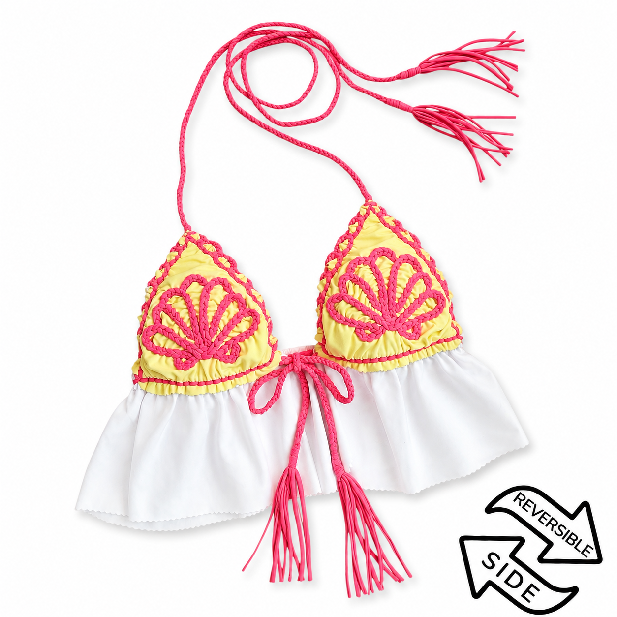 Ruffle Triangle Top – Seashell Pink / Tropical Palm