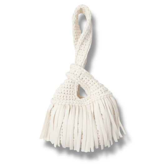 CROCHETED MINI FRINGE KNOT WRISTLET • white