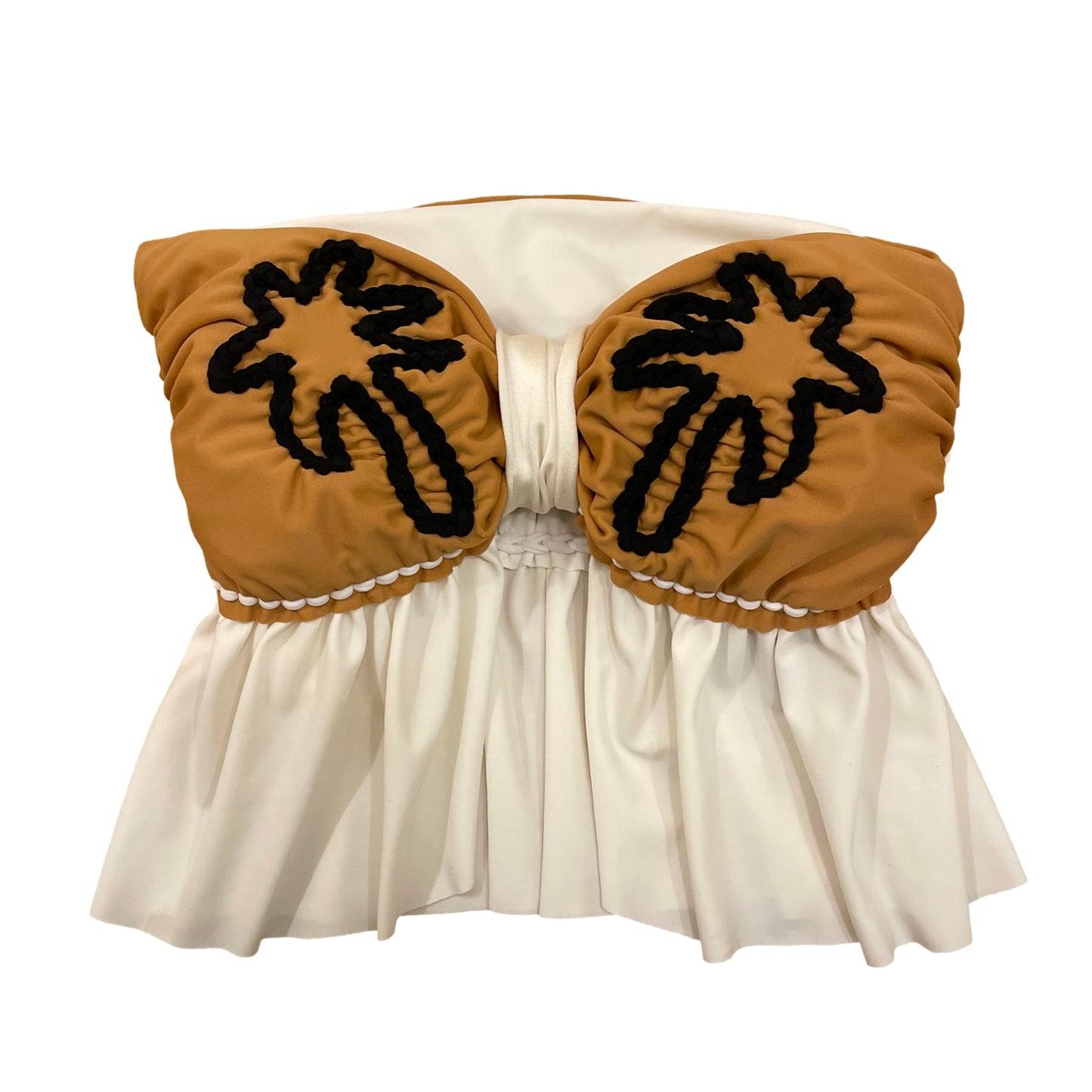 REVERSIBLE CROCHETED SPLIT RUFFLE COCO TOP • white and leather