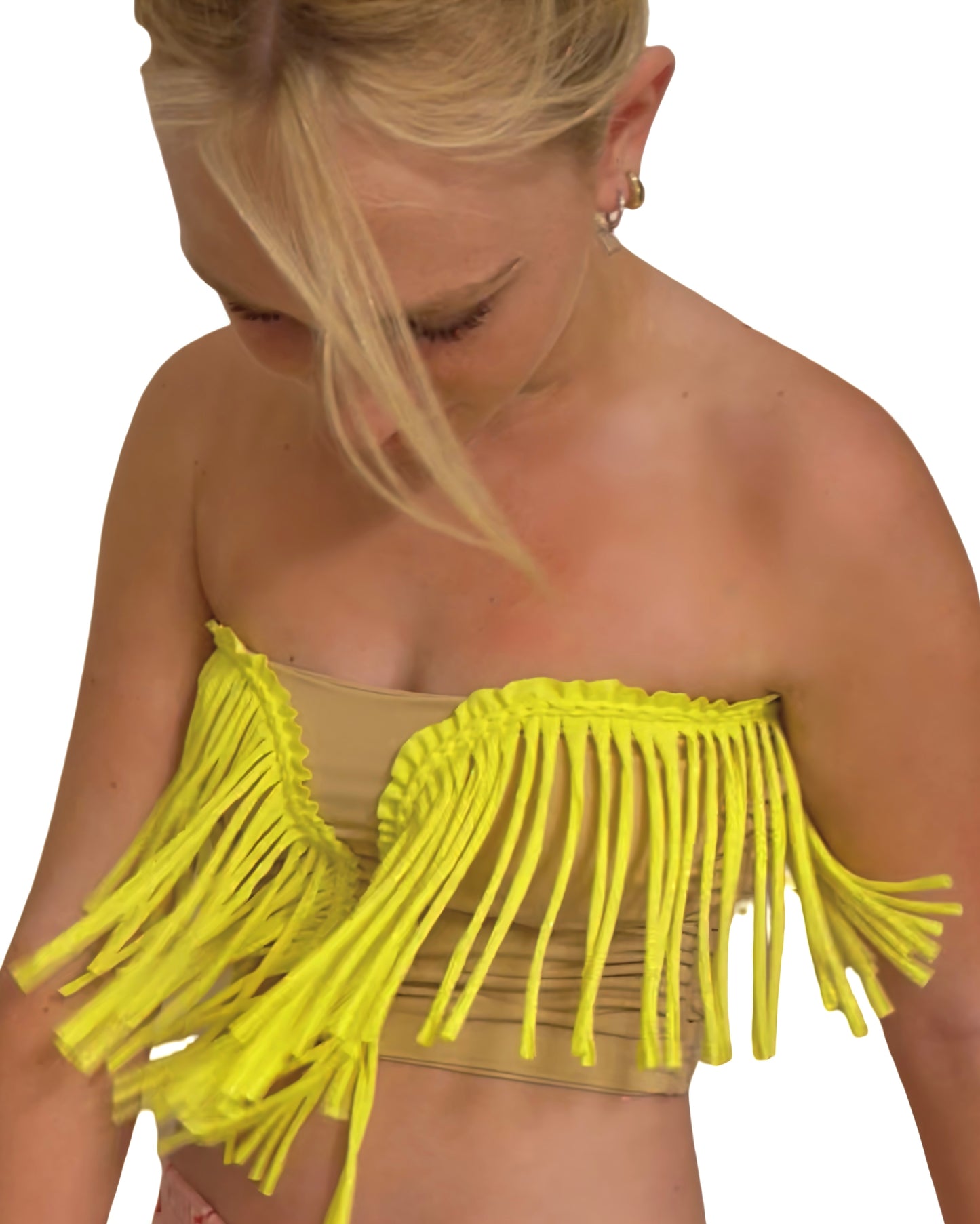 REVERSIBLE CROCHETED SWEETHEART FRINGE TOP • neon
