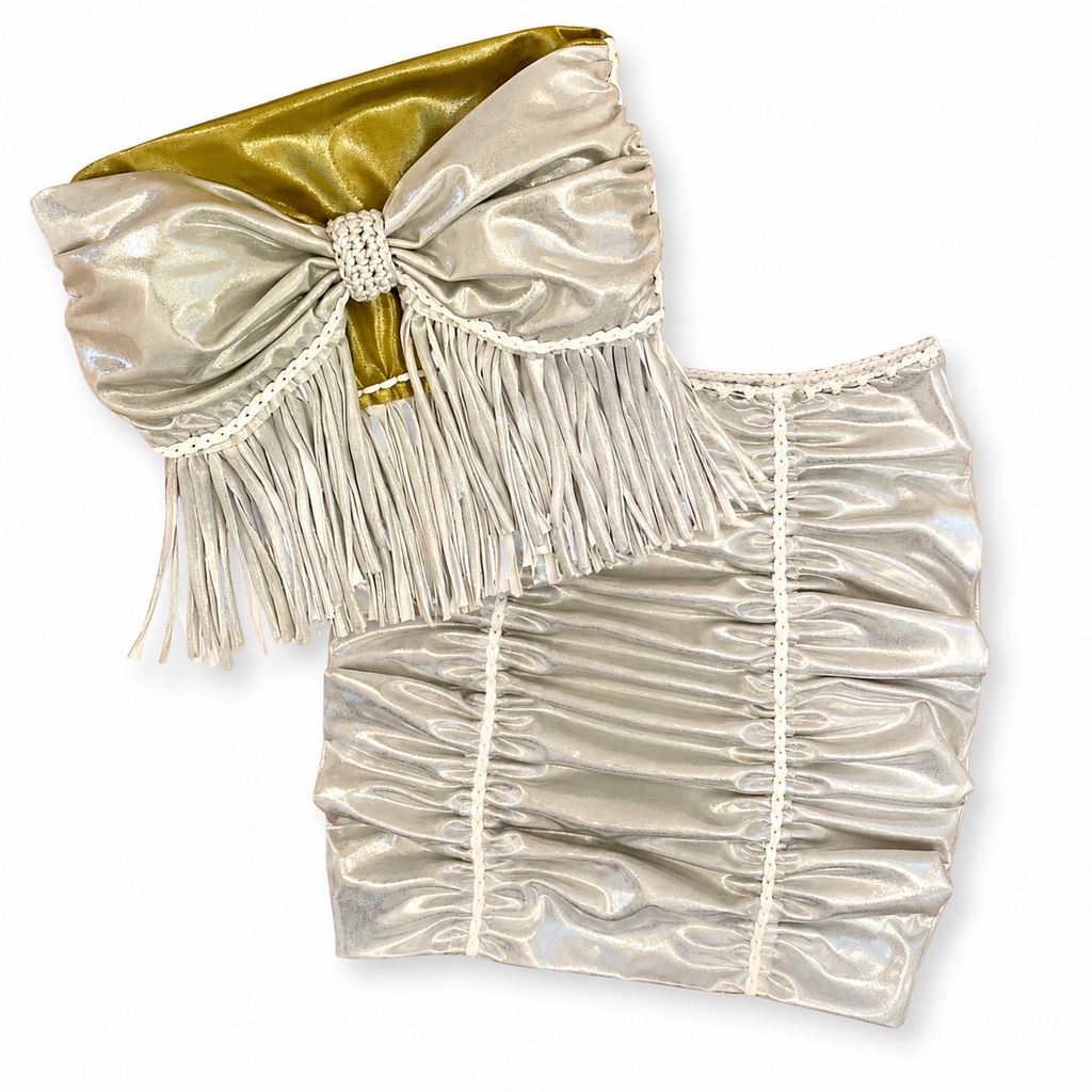 Reversible Metallic Fringe Bow Two Piece Set – Moonlight