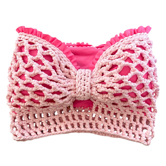 CROCHETED BANDEAU BOW TUBE TOP • pink