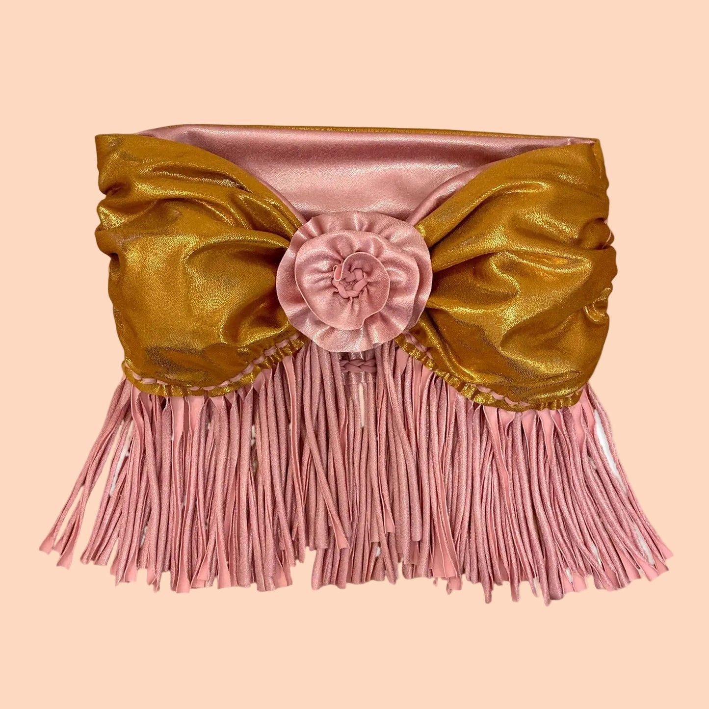 REVERSIBLE CROCHETED FRINGE ROSE TOP • metallic pink and copper