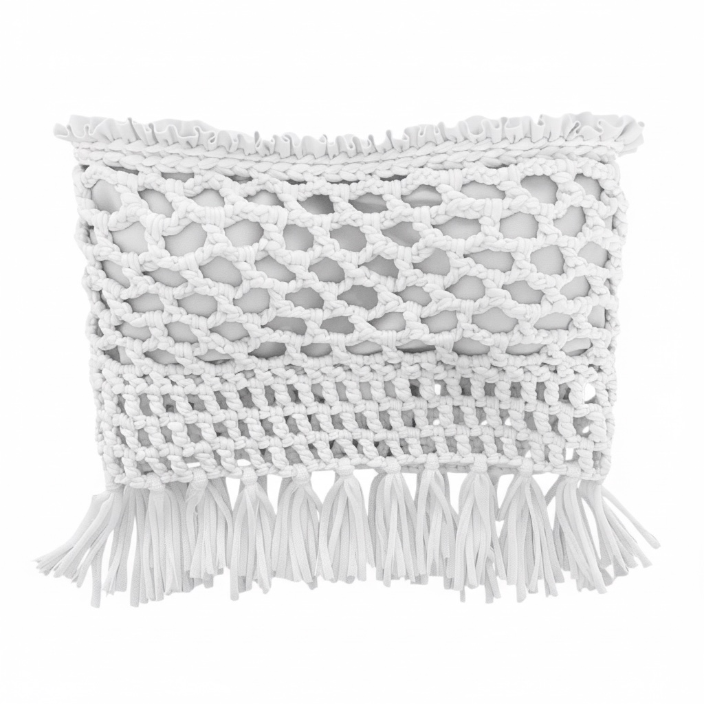 CROCHETED BANDEAU TASSEL TUBE TOP • white