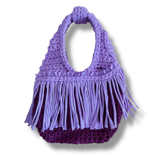 CROCHETED MINI FRINGE WRISTLET • lilac and plum