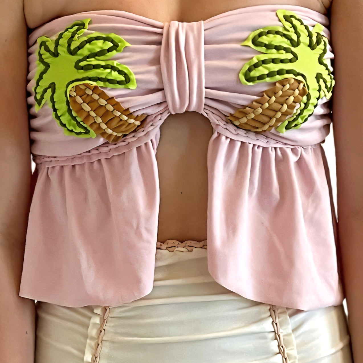 REVERSIBLE CROCHETED SPLIT RUFFLE COCO TOP • light pink and blush