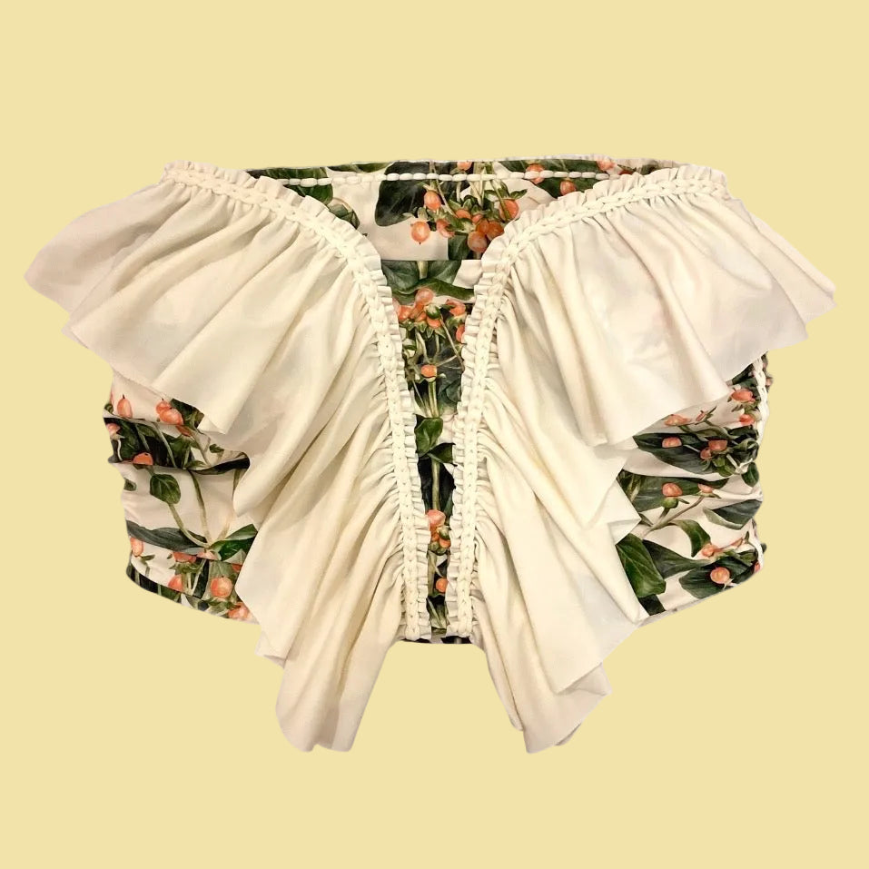SWEETHEART RUFFLE TUBE TOP • botanical print