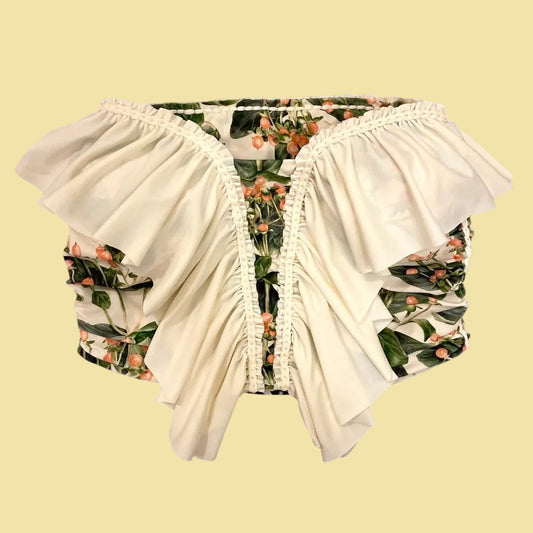 SWEETHEART RUFFLE TUBE TOP • botanical print