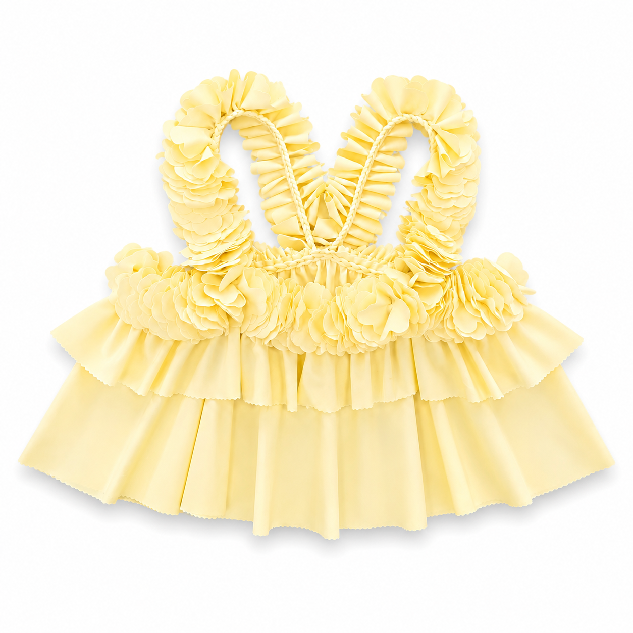 Handmade daffodil light yellow floral ruffle crop tank top. 