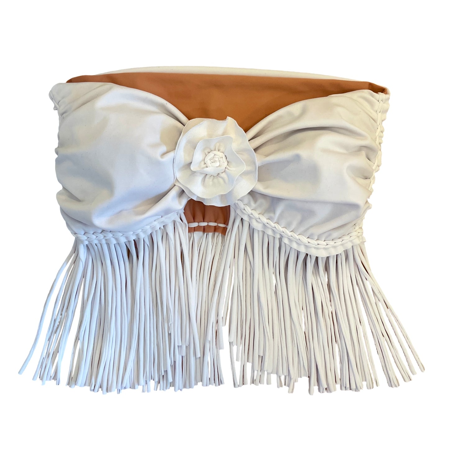 REVERSIBLE CROCHETED FRINGE ROSE TOP • white and blush