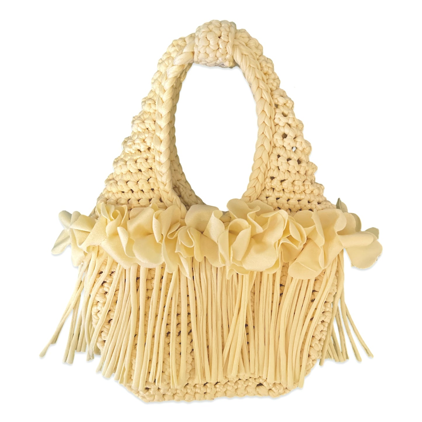 CROCHETED MINI FLOWER FRINGE WRISTLET • light yellow