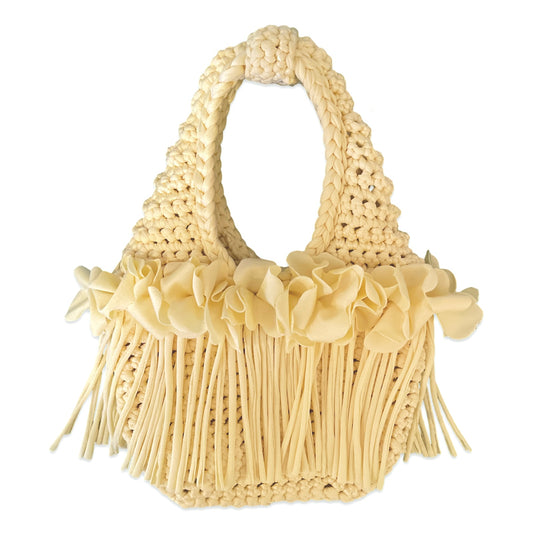CROCHETED MINI FLOWER FRINGE WRISTLET • light yellow