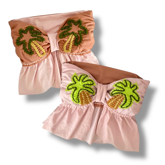 TOP COCO REVERSIBLE CON VOLANTES DIVIDIDOS EN GANCHILLO • rosa claro y rubor