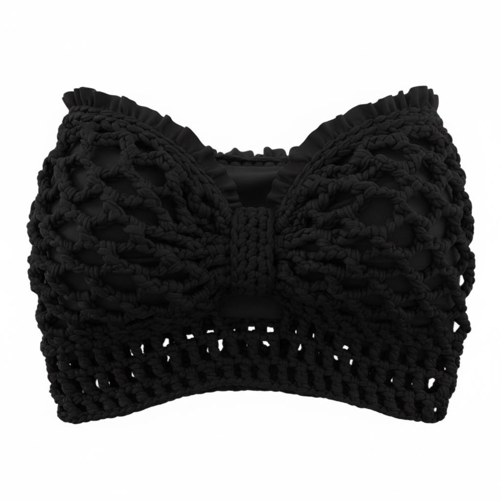 CROCHETED BANDEAU BOW TUBE TOP • black or white