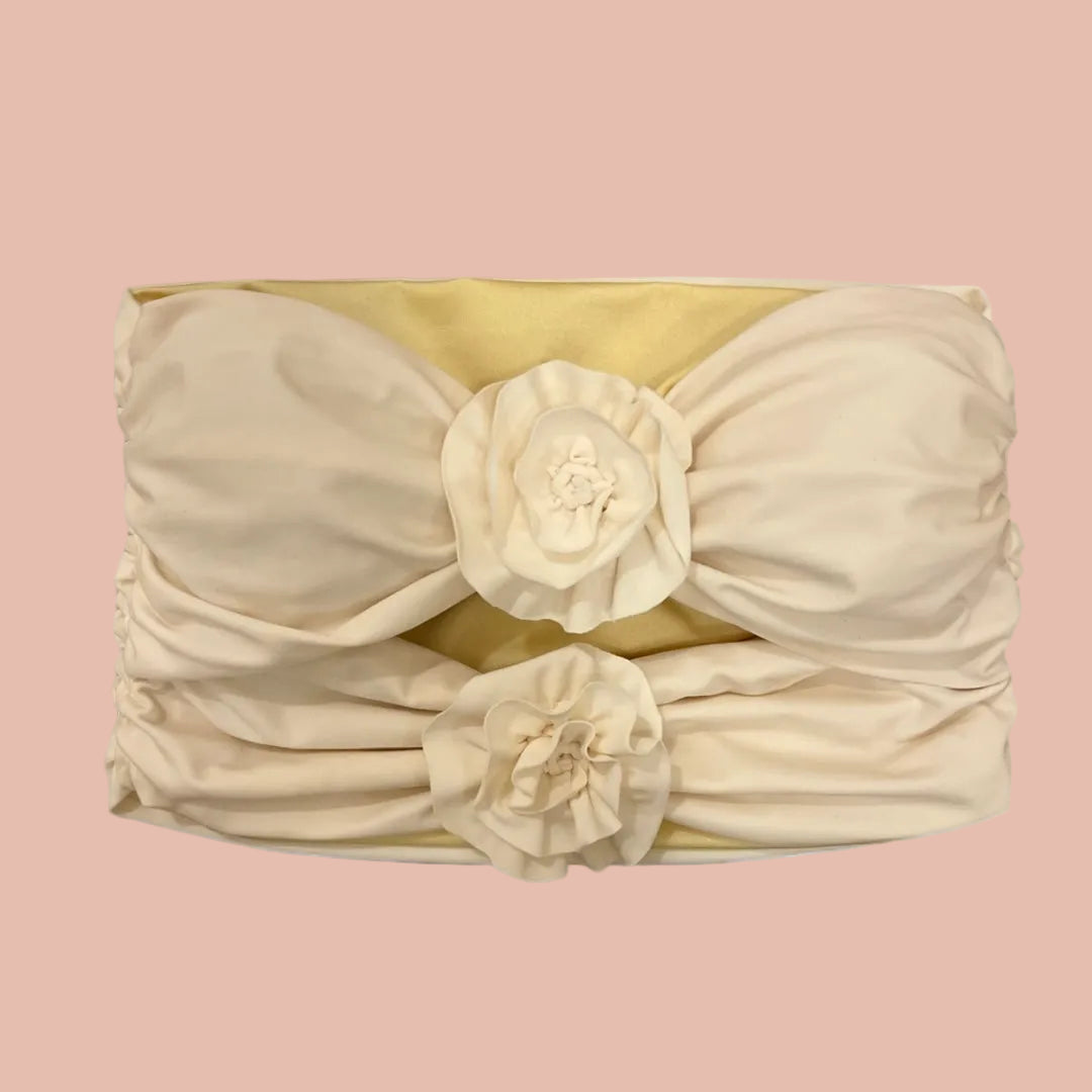 REVERSIBLE CROCHETED DOUBLE ROSE TUBE TOP • cream and yellow