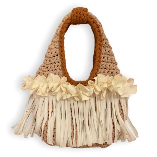 CROCHETED MINI FLOWER FRINGE WRISTLET • cream and copper